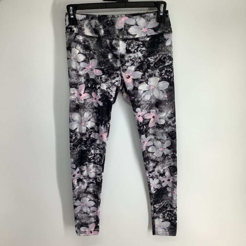 Shosho Womens Floral Tie Dye Leggings Black Pink White Activewear Size S‎